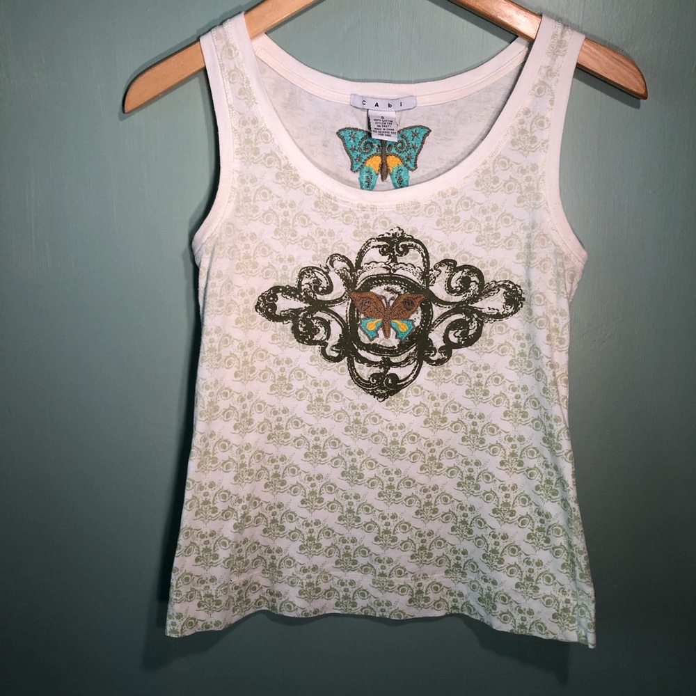 CAbi Embroidered Butterfly Tank 100% Cotton